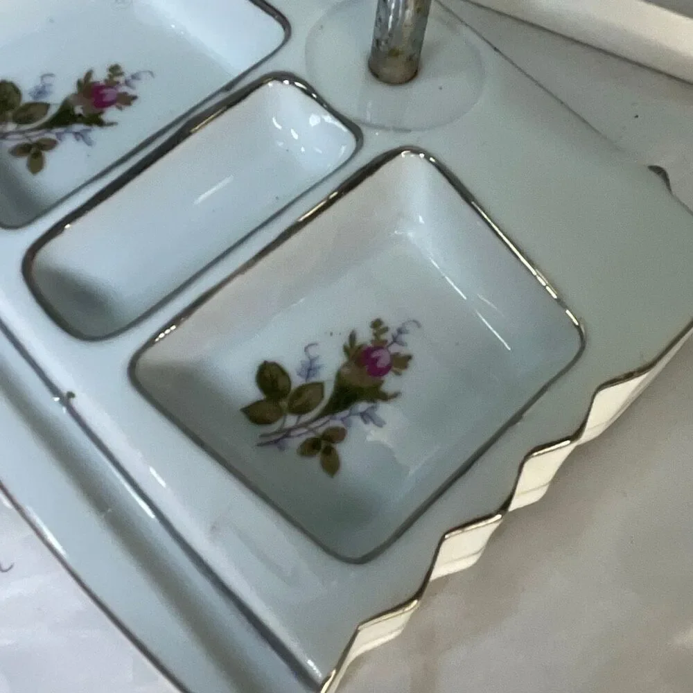 Vintage porcelain floral vanity with 2 sided mirror